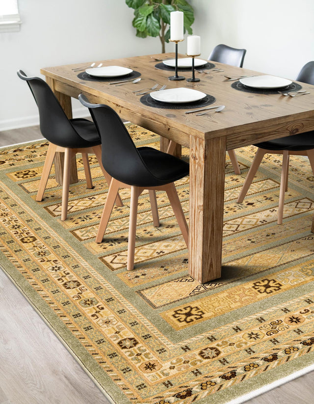 Light Green 9' x 12' 2 Fars Rectangle Area Rug 100% Polypropylene Unique Traditional Carpet for Classical Living, Dining Room & Office Spaces for Sale at Rug Engine