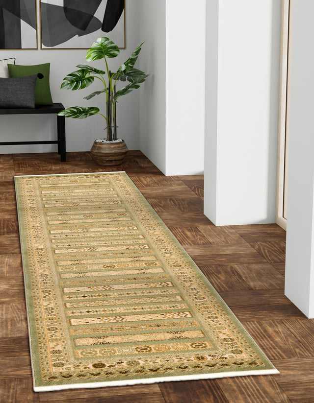 Light Green 2' 7 x 10' Fars Runner Area Rug 100% Polypropylene Unique Traditional Carpet for Classical Living, Dining Room & Office Spaces for Sale at Rug Engine