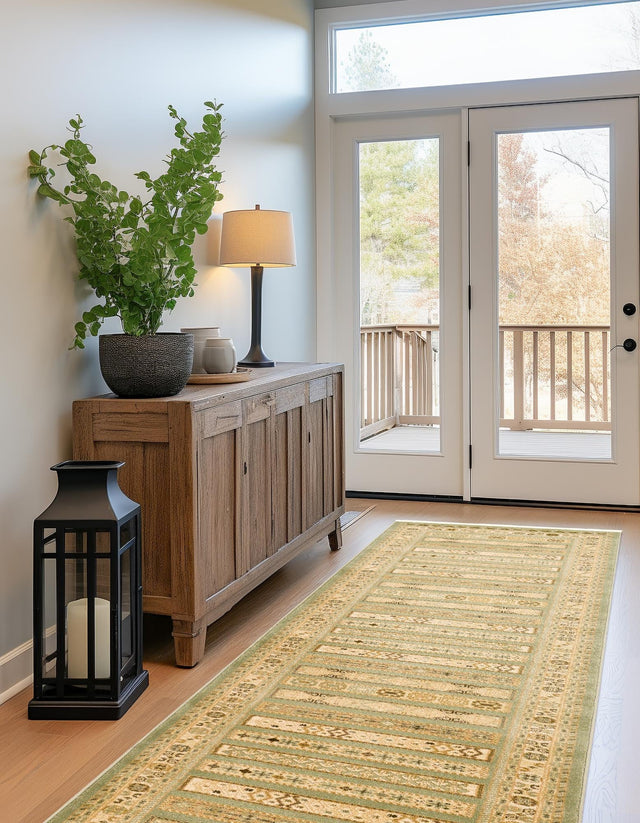 Light Green 2' 7 x 10' Fars Runner Area Rug 100% Polypropylene Unique Traditional Carpet for Classical Living, Dining Room & Office Spaces for Sale at Rug Engine