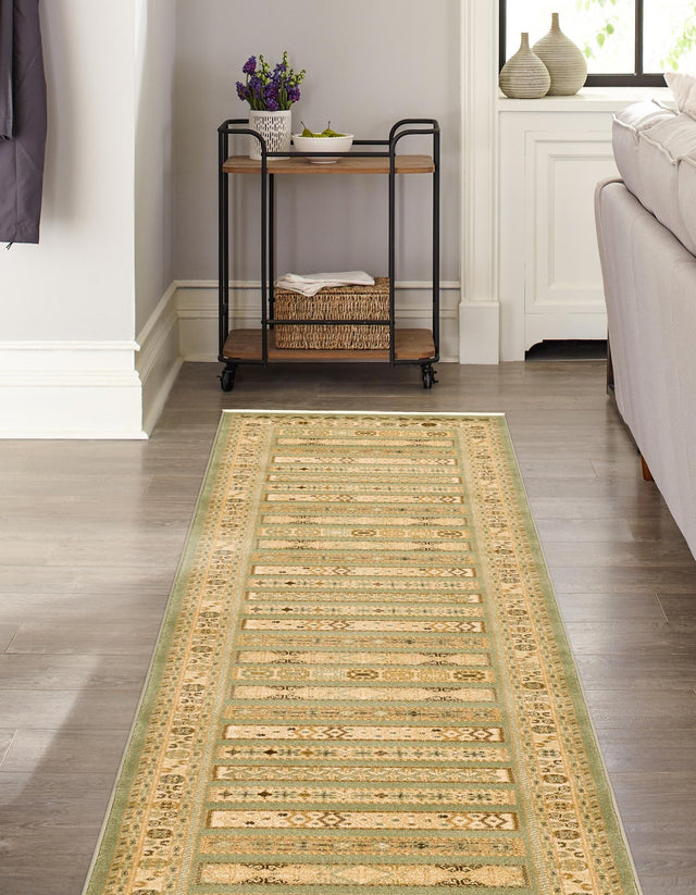 Light Green 2' 7 x 10' Fars Runner Area Rug 100% Polypropylene Unique Traditional Carpet for Classical Living, Dining Room & Office Spaces for Sale at Rug Engine