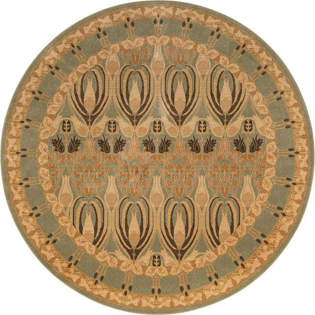 Light Green 8' x 8' Edinburgh Round Area Rug 100% Polypropylene Easy Clean With Cotton Backing Traditional Classic Design Carpet for Living, Dining Room, Office for Sale at Rug Engine