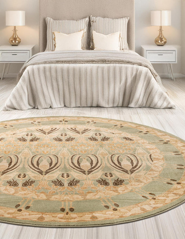 Light Green 6' 1 x 6' 1 Edinburgh Round Area Rug 100% Polypropylene Easy Clean With Cotton Backing Traditional Classic Design Carpet for Living, Dining Room, Office for Sale at Rug Engine
