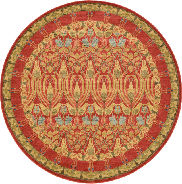 Red 8' x 8' Edinburgh Round Area Rug 100% Polypropylene Easy Clean With Cotton Backing Traditional Classic Design Carpet for Living, Dining Room, Office for Sale at Rug Engine