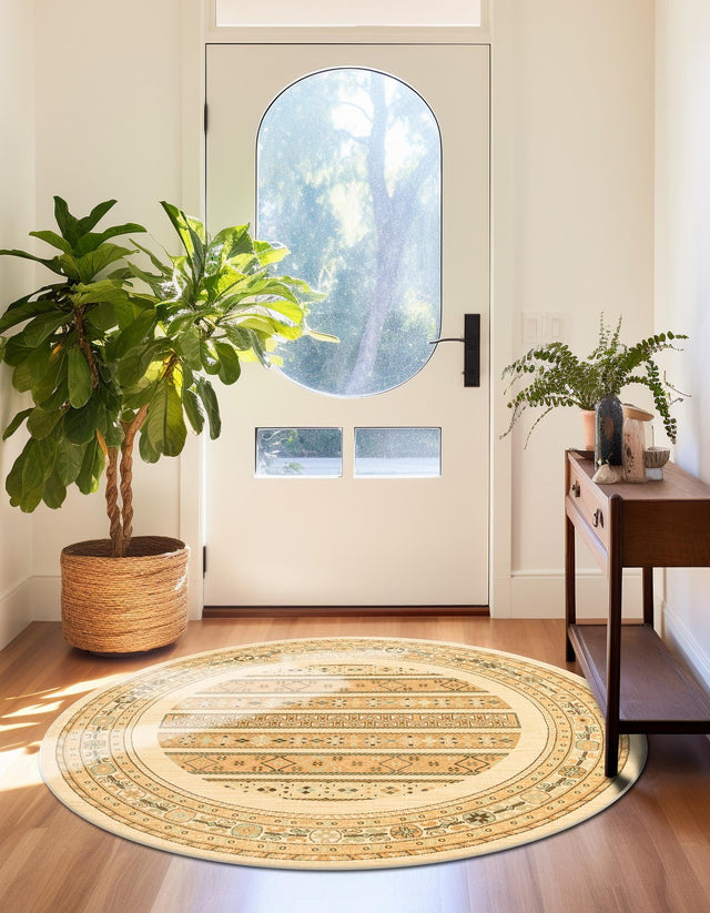 Ivory 8' x 8' Fars Round Area Rug 100% Polypropylene Unique Traditional Carpet for Classical Living, Dining Room & Office Spaces for Sale at Rug Engine