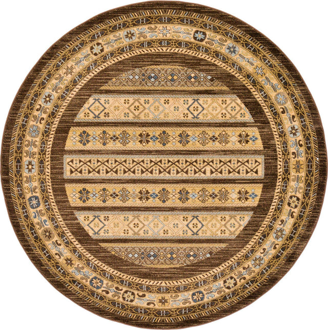 Brown 6' 1 x 6' 1 Fars Round Area Rug 100% Polypropylene Unique Traditional Carpet for Classical Living, Dining Room & Office Spaces for Sale at Rug Engine