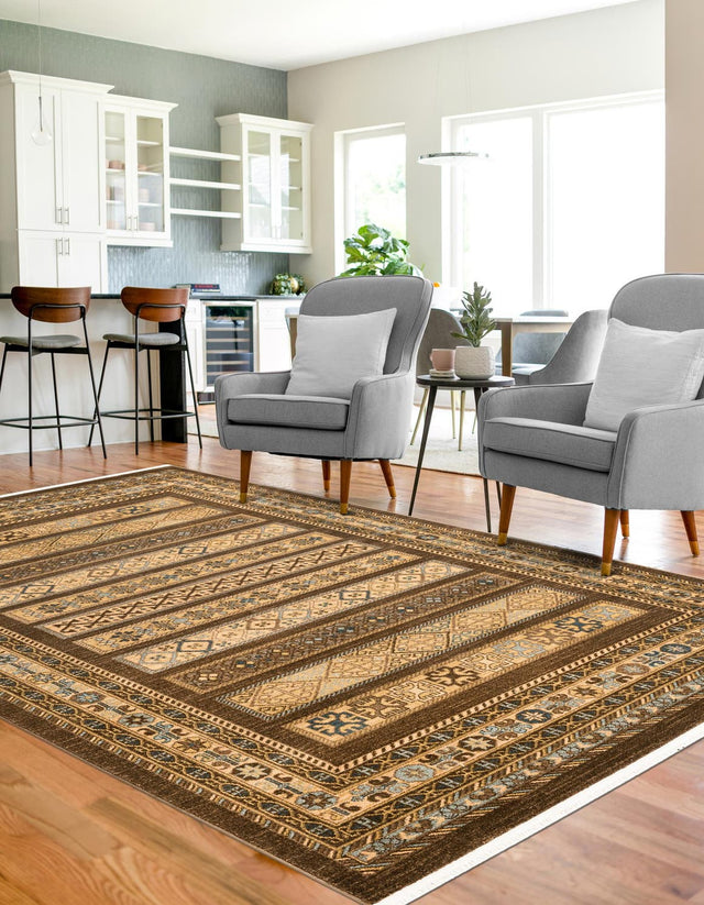 Brown 7' 1 x 10' Fars Rectangle Area Rug 100% Polypropylene Unique Traditional Carpet for Classical Living, Dining Room & Office Spaces for Sale at Rug Engine