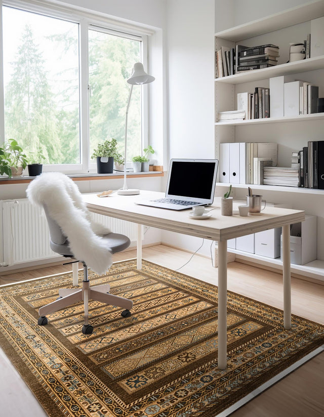 Brown 7' 1 x 10' Fars Rectangle Area Rug 100% Polypropylene Unique Traditional Carpet for Classical Living, Dining Room & Office Spaces for Sale at Rug Engine