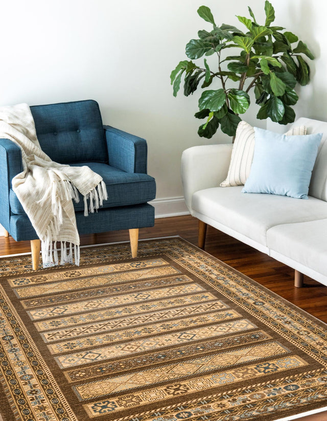 Brown 7' 1 x 10' Fars Rectangle Area Rug 100% Polypropylene Unique Traditional Carpet for Classical Living, Dining Room & Office Spaces for Sale at Rug Engine