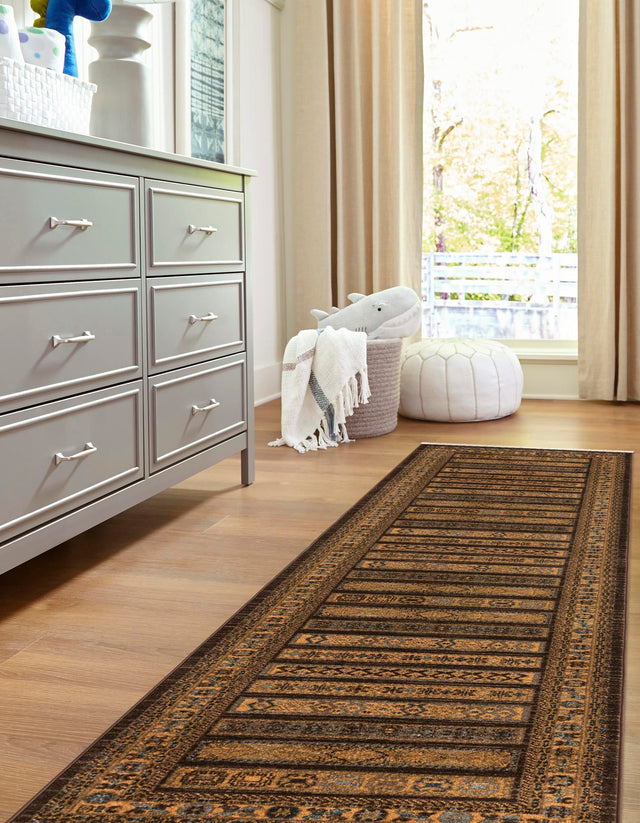 Brown 2' 7 x 10' Fars Runner Area Rug 100% Polypropylene Unique Traditional Carpet for Classical Living, Dining Room & Office Spaces for Sale at Rug Engine