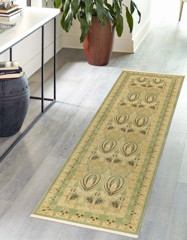 Light Green 2' 7 x 10' Edinburgh Runner Area Rug 100% Polypropylene Easy Clean With Cotton Backing Traditional Classic Design Carpet for Living, Dining Room, Office for Sale at Rug Engine