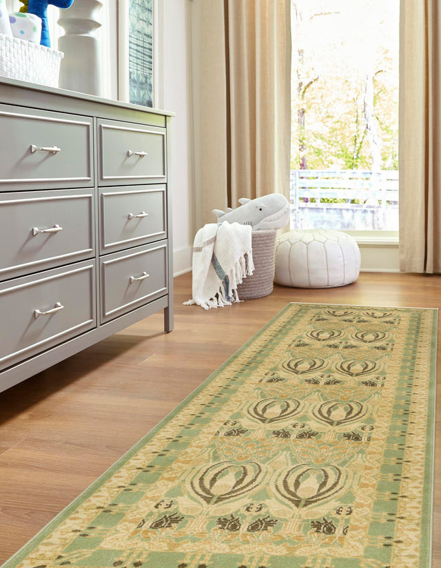 Light Green 2' 7 x 10' Edinburgh Runner Area Rug 100% Polypropylene Easy Clean With Cotton Backing Traditional Classic Design Carpet for Living, Dining Room, Office for Sale at Rug Engine