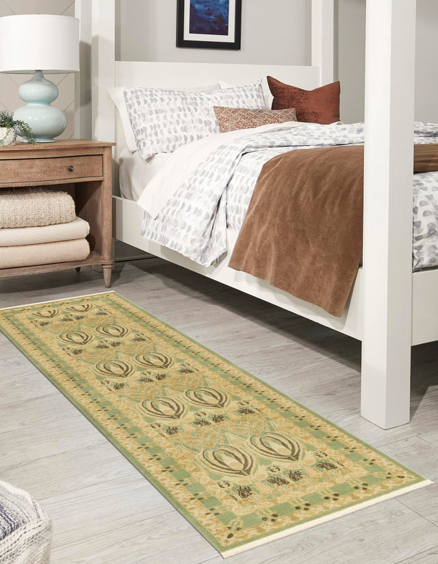 Light Green 2' 7 x 10' Edinburgh Runner Area Rug 100% Polypropylene Easy Clean With Cotton Backing Traditional Classic Design Carpet for Living, Dining Room, Office for Sale at Rug Engine