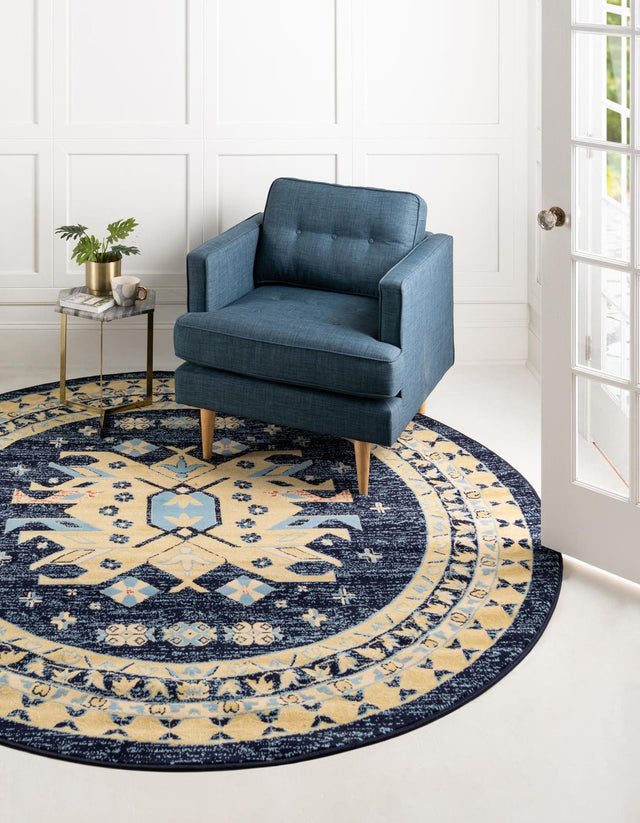 Navy Blue 7' 10 x 7' 10 Taftan Round Area Rug