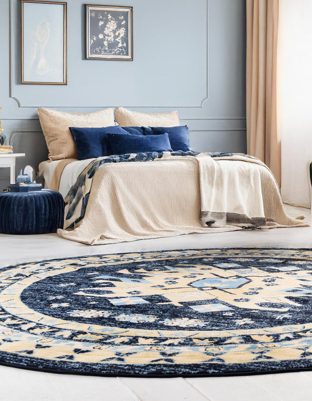 Navy Blue 7' 10 x 7' 10 Taftan Round Area Rug