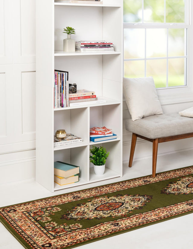 Green 2' x 8' 2 Reza Runner Area Rug 100% Polypropylene Easy Clean Traditional Motif Classic Carpet for Home Interiors for Sale at Rug Engine