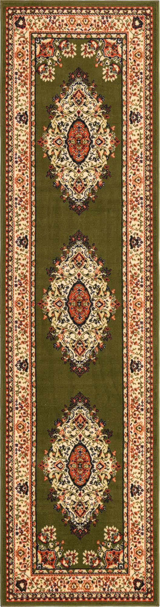 Green 2' 7 x 10' Reza Runner Area Rug 100% Polypropylene Easy Clean Traditional Motif Classic Carpet for Home Interiors for Sale at Rug Engine