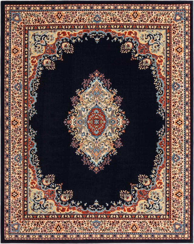 Navy Blue 7' 10 x 10' Reza Rectangle Area Rug 100% Polypropylene Easy Clean Traditional Motif Classic Carpet for Home Interiors for Sale at Rug Engine