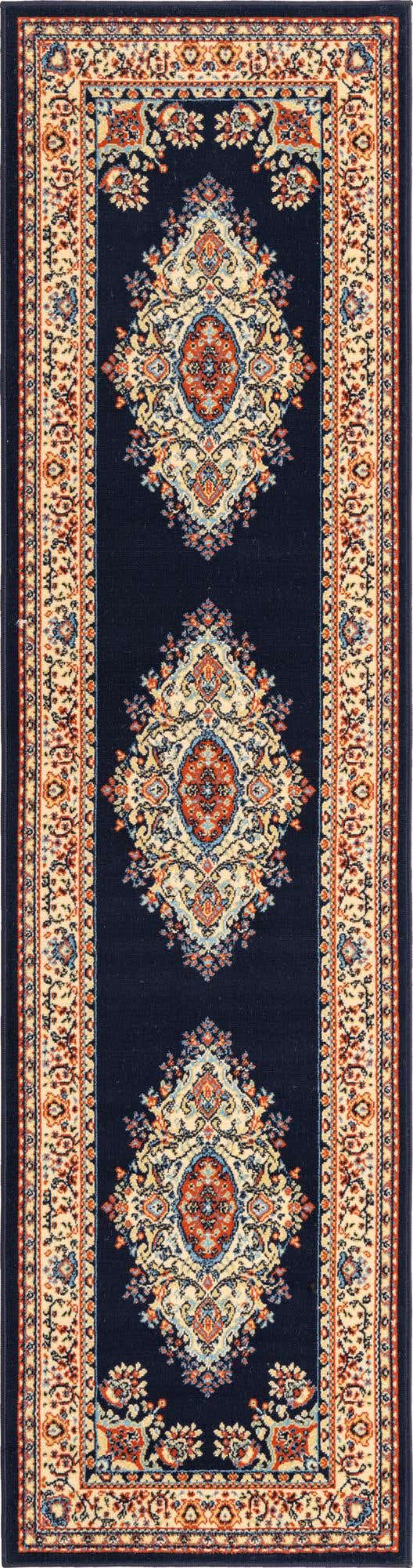 Navy Blue 2' 7 x 10' Reza Runner Area Rug 100% Polypropylene Easy Clean Traditional Motif Classic Carpet for Home Interiors for Sale at Rug Engine