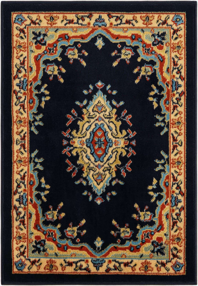 Navy Blue 2' x 3' 1 Reza Rectangle Area Rug 100% Polypropylene Easy Clean Traditional Motif Classic Carpet for Home Interiors for Sale at Rug Engine