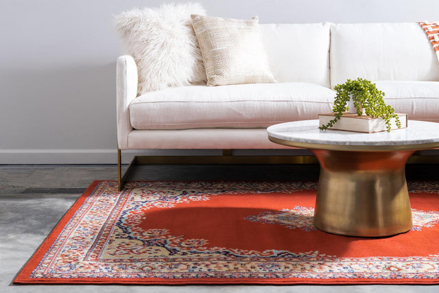 Terracotta 6' 1 x 9' Reza Rectangle Area Rug 100% Polypropylene Easy Clean Traditional Motif Classic Carpet for Home Interiors for Sale at Rug Engine