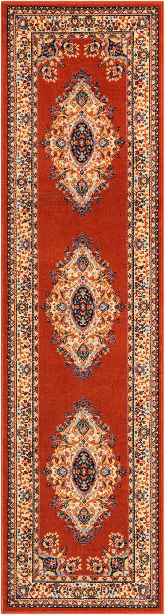 Terracotta 2' 7 x 10' Reza Runner Area Rug 100% Polypropylene Easy Clean Traditional Motif Classic Carpet for Home Interiors for Sale at Rug Engine