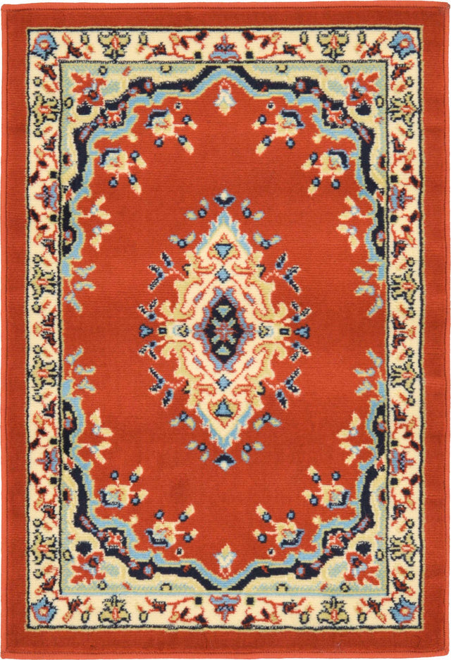 Terracotta 2' x 3' 1 Reza Rectangle Area Rug 100% Polypropylene Easy Clean Traditional Motif Classic Carpet for Home Interiors for Sale at Rug Engine