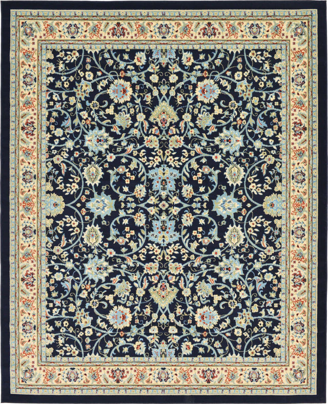Navy Blue 7' 10 x 10' Sialk Hill Rectangle Area Rug 100% Polypropylene Durable Easy Clean Classic Traditional Design Carpet for Interior Design for Sale at Rug Engine