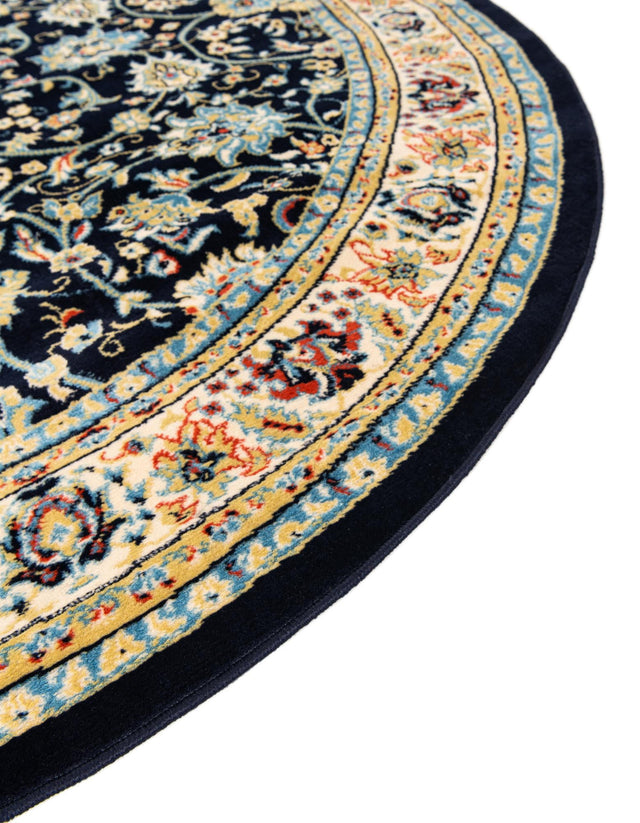 Navy Blue 4' 1 x 4' 1 Sialk Hill Round Area Rug 100% Polypropylene Durable Easy Clean Classic Traditional Design Carpet for Interior Design for Sale at Rug Engine