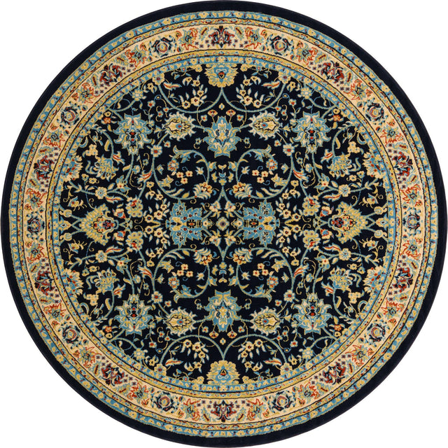 Navy Blue 7' 10 x 7' 10 Sialk Hill Round Area Rug 100% Polypropylene Durable Easy Clean Classic Traditional Design Carpet for Interior Design for Sale at Rug Engine