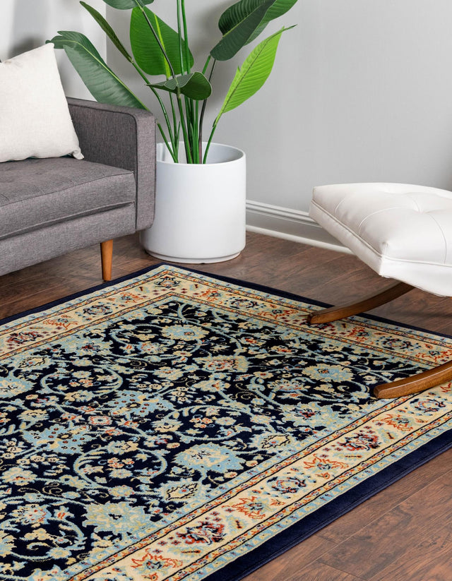 Navy Blue 6' 1 x 9' Sialk Hill Rectangle Area Rug 100% Polypropylene Durable Easy Clean Classic Traditional Design Carpet for Interior Design for Sale at Rug Engine