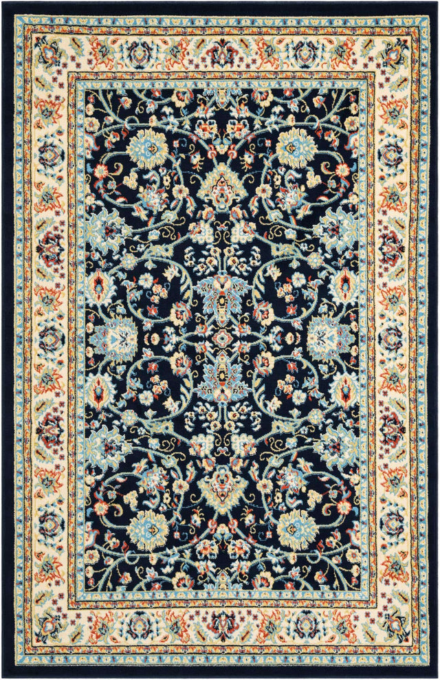 Navy Blue 5' 3 x 8' Sialk Hill Rectangle Area Rug 100% Polypropylene Durable Easy Clean Classic Traditional Design Carpet for Interior Design for Sale at Rug Engine
