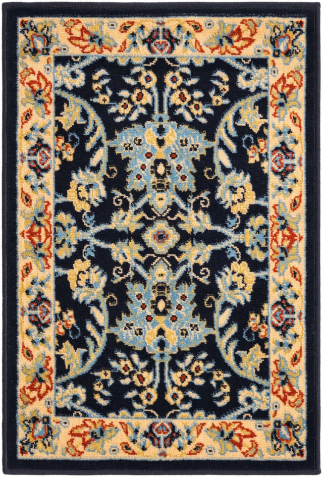 Navy Blue 2' x 3' 1 Sialk Hill Rectangle Area Rug 100% Polypropylene Durable Easy Clean Classic Traditional Design Carpet for Interior Design for Sale at Rug Engine