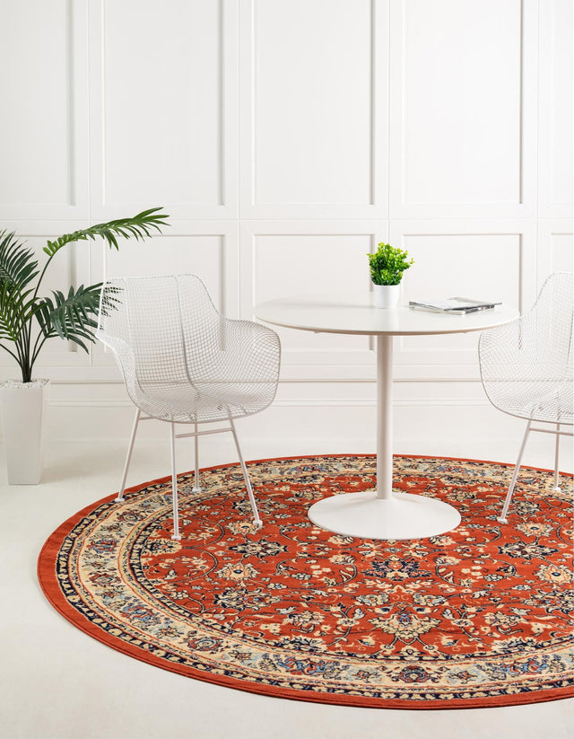 Terracotta 7' 10 x 7' 10 Sialk Hill Round Area Rug 100% Polypropylene Durable Easy Clean Classic Traditional Design Carpet for Interior Design for Sale at Rug Engine