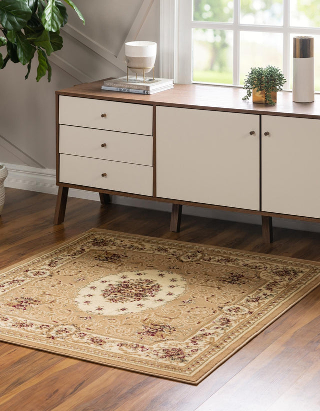 Tan 4' 1 x 4' 1 Versailles Square Area Rug