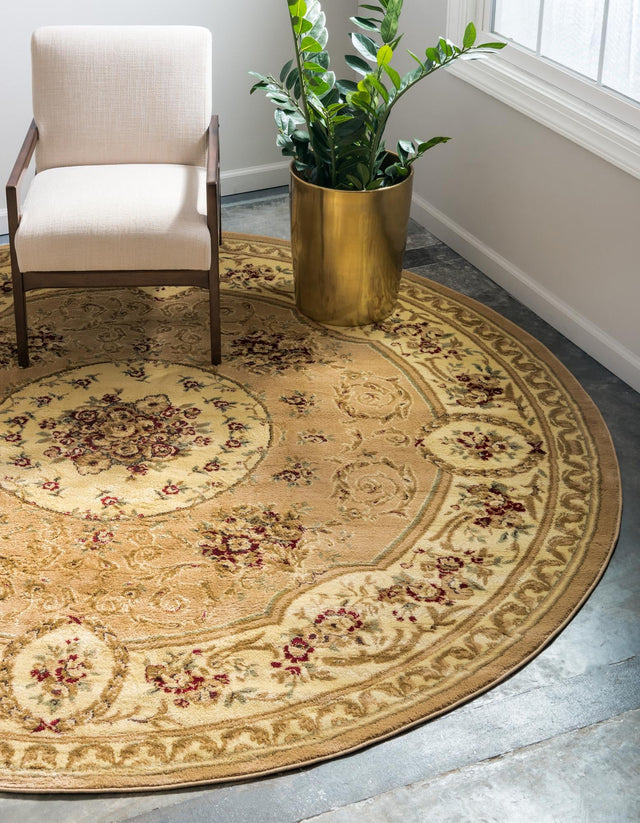 Tan 6' 1 x 6' 1 Versailles Round Area Rug