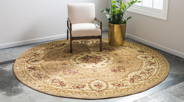 Tan 6' 1 x 6' 1 Versailles Round Area Rug