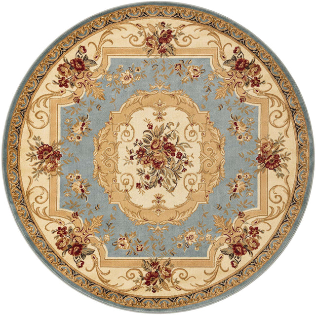 Light Blue 7' 10 x 7' 10 Versailles Round Area Rug