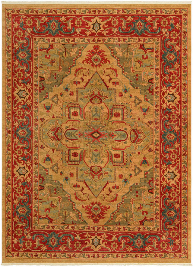 Tan 9' x 12' Sahand Rectangle Area Rug Affordable Easy Clean Traditional Design Durable Carpet for Home Interior Design Living Room Dining Office for Sale at Rug Engine