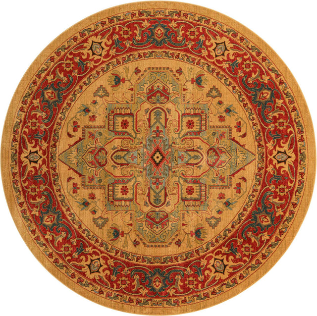 Tan 8' x 8' Sahand Round Area Rug Affordable Easy Clean Traditional Design Durable Carpet for Home Interior Design Living Room Dining Office for Sale at Rug Engine