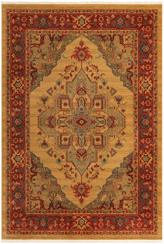 Tan 7' 1 x 10' Sahand Rectangle Area Rug Affordable Easy Clean Traditional Design Durable Carpet for Home Interior Design Living Room Dining Office for Sale at Rug Engine