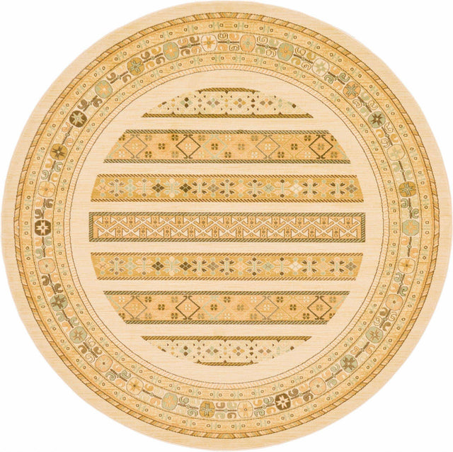 Ivory 8' x 8' Fars Round Area Rug 100% Polypropylene Unique Traditional Carpet for Classical Living, Dining Room & Office Spaces for Sale at Rug Engine