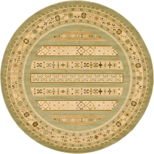 Light Green 8' x 8' Fars Round Area Rug 100% Polypropylene Unique Traditional Carpet for Classical Living, Dining Room & Office Spaces for Sale at Rug Engine