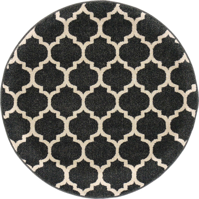 Black 3' 1 x 3' 1 Trellis Round Area Rug