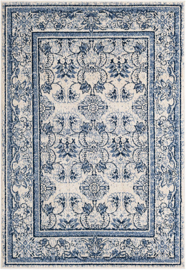 Ivory Blue 4' 1 x 6' 1 La Jolla Rectangle Area Rug 100% Polypropylene Traditional Pattern Easy Clean Carpet for Living, Dining, Bedroom, Office for Sale at Rug Engine