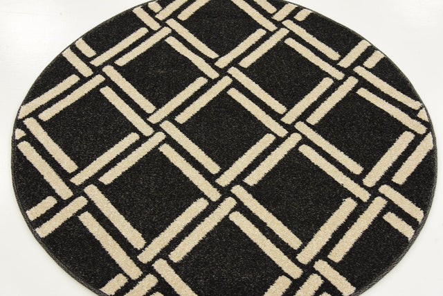 Black 3' 3 x 3' 3 Trellis Round Area Rug