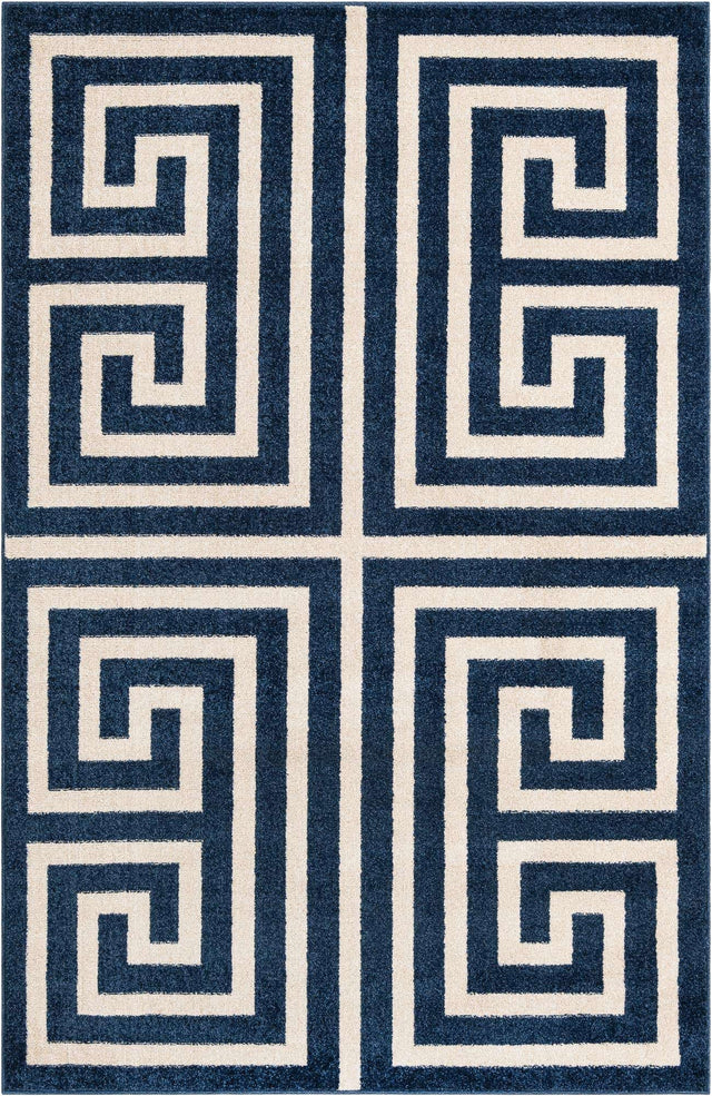 Navy Blue 5' 3 x 8' Athens Rectangle Area Rug 100% Polypropylene With Cotton Backing Easy Clean Indoor Living Dining Room Bedroom Office Carpet for Sale at Rug Engine