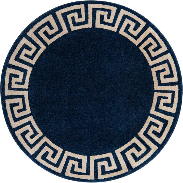 Navy Blue 6' 1 x 6' 1 Athens Round Area Rug 100% Polypropylene With Cotton Backing Easy Clean Indoor Living Dining Room Bedroom Office Carpet for Sale at Rug Engine
