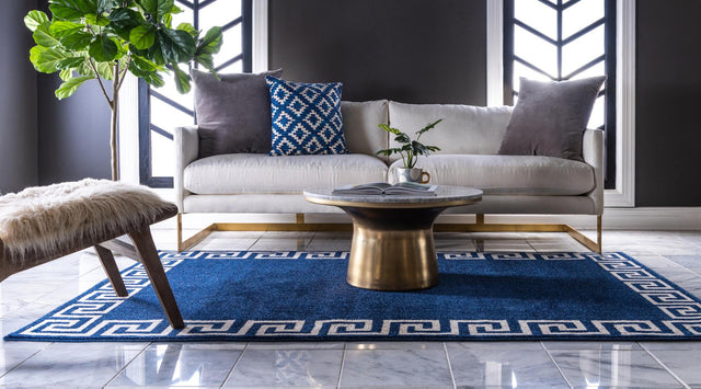 Navy Blue 9' x 12' Athens Rectangle Area Rug 100% Polypropylene With Cotton Backing Easy Clean Indoor Living Dining Room Bedroom Office Carpet for Sale at Rug Engine