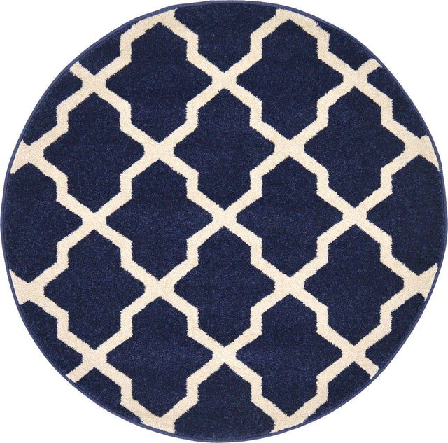 Navy Blue 3' 1 x 3' 1 Trellis Round Area Rug