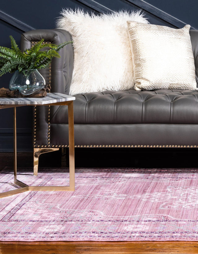 Pink 8' x 10' Austin Rectangle Area Rug 100% Polyester Durable Cotton Backing Living Dining Room Bedroom Office Vintage Decor Carpet for Sale at Rug Engine